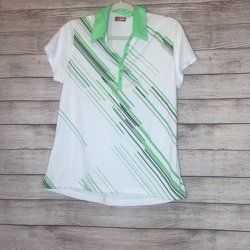 Grand Slam White and green polo shirt.  Size Large